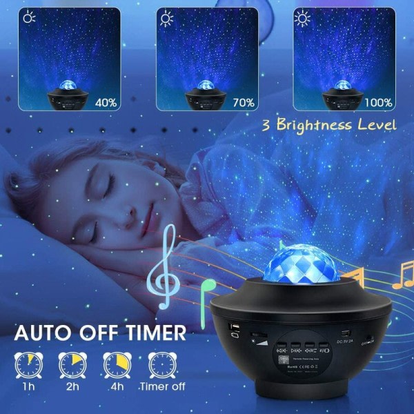 Heminredning Light Star Projection Music Mood Light (svart skal),