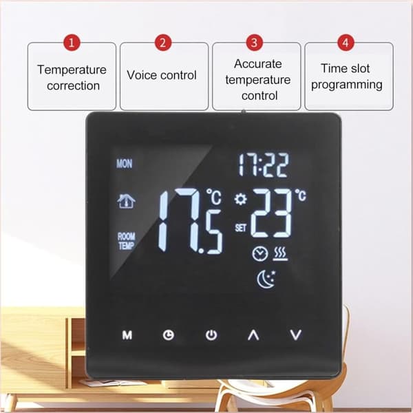 Digital Termostat, AC90-240V LCD Display Programmerbar Smart Termostat Vand Gulvvarme Kedel Controller Touch Screen Sort (K2MRH3A)