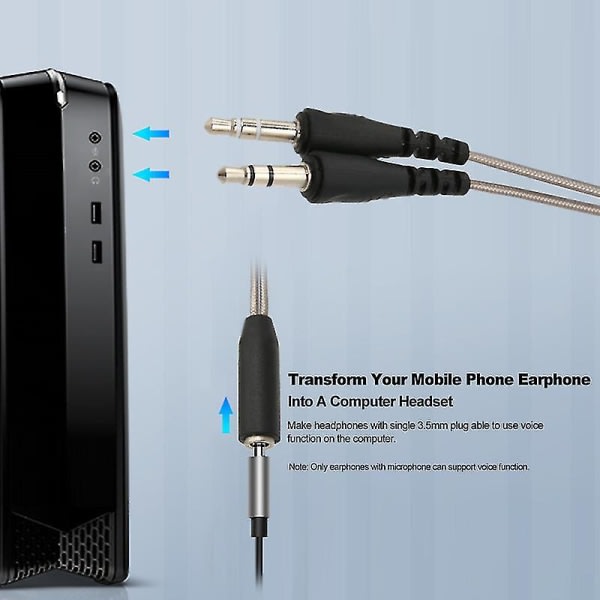 3,5 mm Audio Y splitterkabel 1 hona till 2 hane omvandlare hörlurar Mikrofonsladd Adapter för hörlurar till stationär bärbar dator