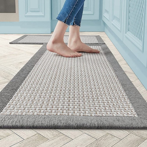 1 stk. Køkkenmåtte, Køkkenmåtte foran vasken, Skridsikker og vaskbar køkkenmåtte, Maskinvaskbar absorberende bomulds- og linnedmåtte grå (50x80 cm)