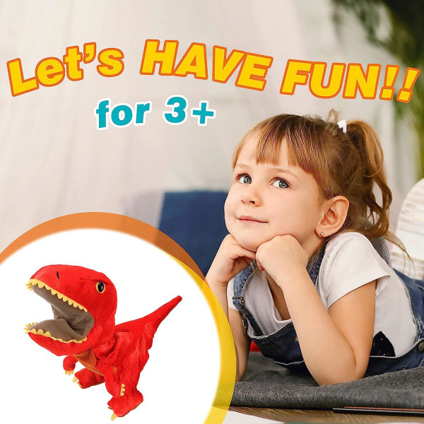 Dinosaurus-käsineukke pehmeällä aktiivisella suulla cosplay-tarinoihin ja leikkiin Syntymäpäivälahjat lapsille pojille tytöille Punainen 11\"