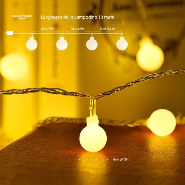 Lyslenke, Chenci 10 Meter 100 LED, Varmt Hvit, 8 Varme Lysmodus, Innredning Stue, Soverom, Hage, Balkong, Terrasse
