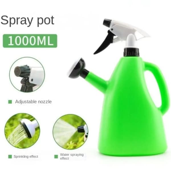 Vattenkanna i plast, blomspruta för inomhusbruk, 1 liter, justerbart tryck Green