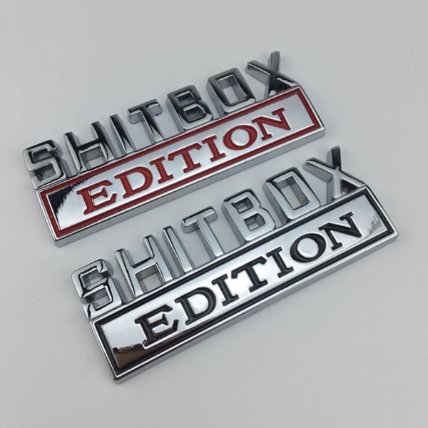 1X 3D ABS-emblem SHITBOX EDITION Badge Bilsvans sidodekal Silver-Svart