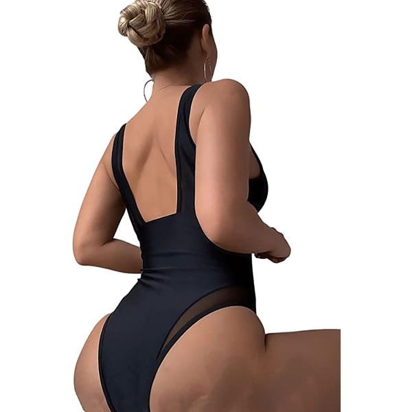 CDQ Dame V-Hals Mesh Badedrakt Svart MCDQ