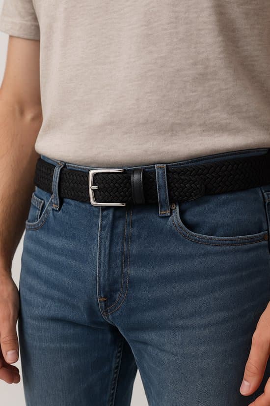 2-pack elastiska flätade bälten för män och kvinnor, stretchvävt vardagsbälte med silverspänne för jeans, chinos, shorts, blå svart 130 cm