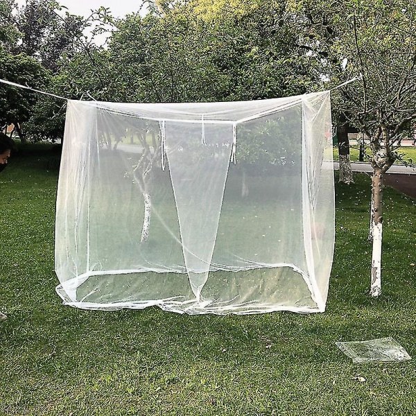 1 sæt Bærbar Sommer Camping Myggenet Slidstærkt Let Hvid Mesh Firkantet Foldbart Myggenet (200*180*200cm)
