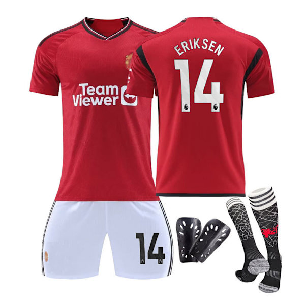 Manchester United Hemmafotbollströja Barn & Vuxen 23-24 Jersey Nummer 14 Eriksen Add Socks and Pad #M