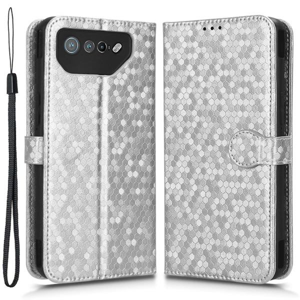 Til Asus Rog Telefon 7 5g Mobiltelefon Case PU Læder Stativ Prik Mønster Trykt Cover Sølv