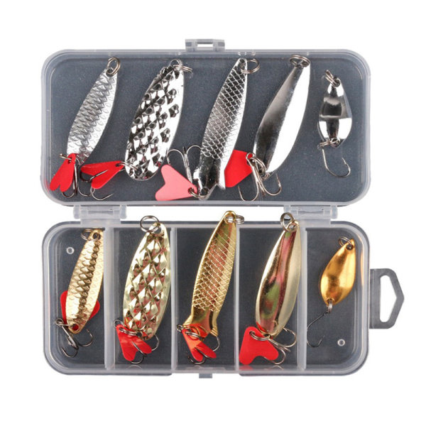 10:a Fiske Metal Sked Lure Kit Set Guld Silver Beten