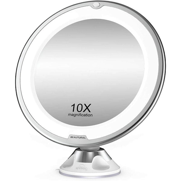 10x Förstoringssminkspegel med LED-lampor 1 Kulled 360° Justerbar Portabel Kosmetisk Spegel för Badrum Resor