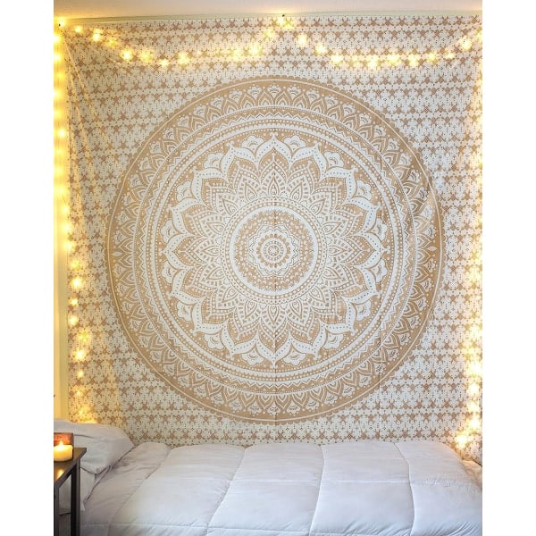 Gyllene Mandala Ombre Indiska väggbonader - Gyllene Gobeläng Mandala Hippie