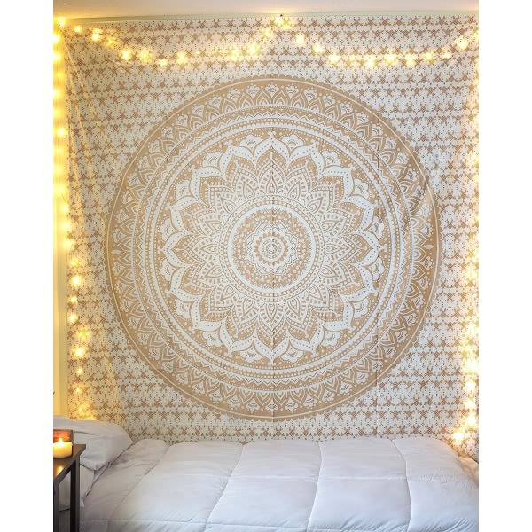 Kultainen Mandala Ombre Indiska seinävaatteet - Golden Gobestry Mandala Hippie