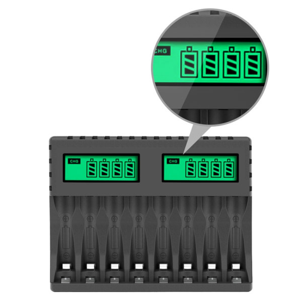 8-pladser batterilader med LCD-skærm Intelligent til AA/AAA NiCd NiMh genopladelige batterier Lader aa aaa lader 0.15 Black