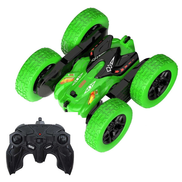 Elektrisk 4WD RC-stuntbil med dubbelsidig stunttumlare för klättring - Leksak för barn, pojkar, flickor, Barnens dag (Grön)