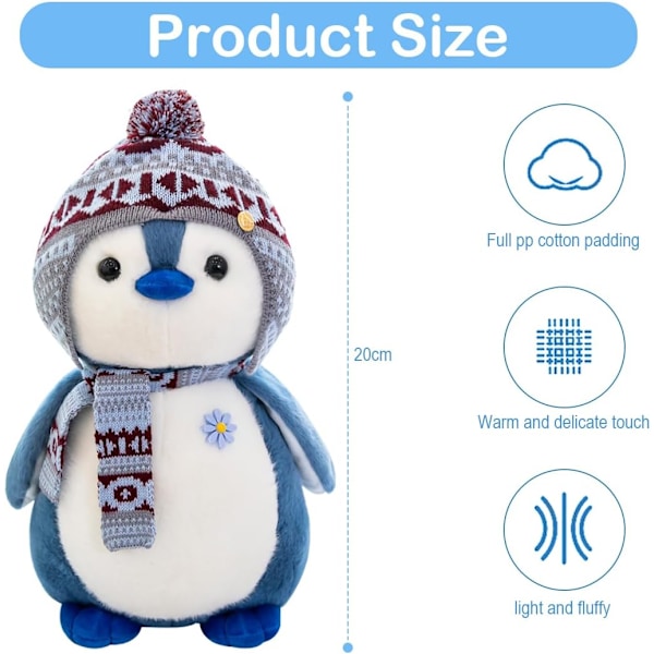Plushdjur, pingvin, gosig, mjukisdjur, gosedjur att mysa och leka med, squishmallow, pingvin, plysch för barn (blå 20 cm) blue