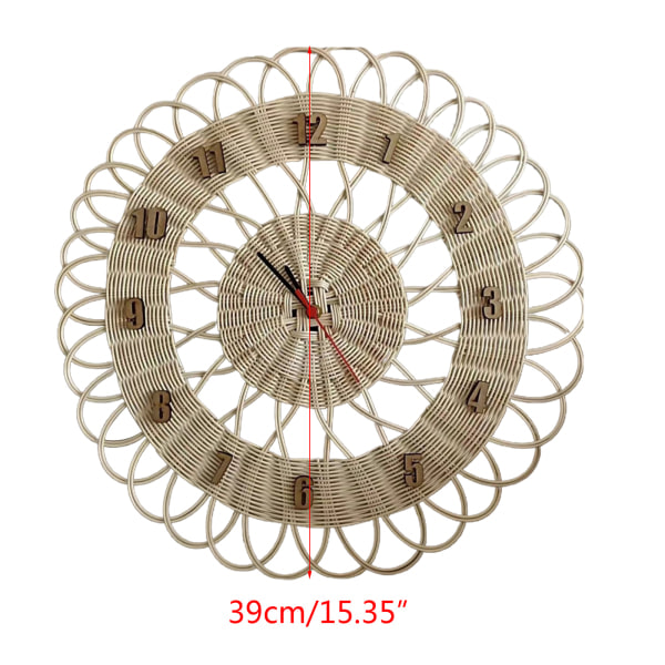 Rund Willow Rattan Väggklocka Hushåll Väggklocka Retro Väggklocka för Vägg null - A