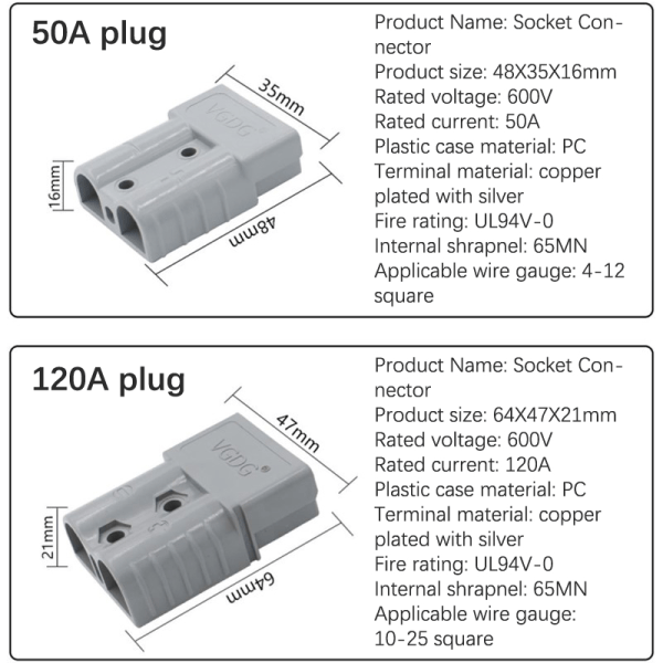 Högkvalitativ UPS 50A 120A 600V Kontakt Högström hane och Gray 50A Gray 50A