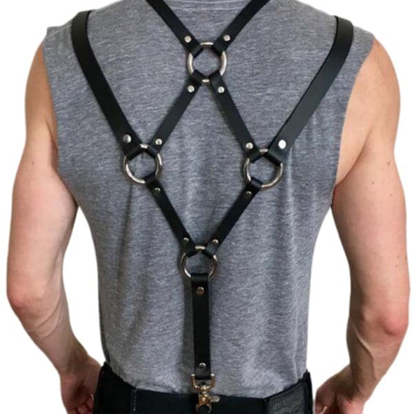 Sexet mænd Harajuku kunstlæder bodystocking bryst halv sele seler punk slynge spænde skulderstropper bælte O-ringe