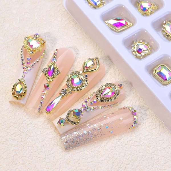 3D Skinnende Kærlighedshjerte Negle Rhinestones Luksus Krystal Zircon Neglesmykker Neglekunst AB