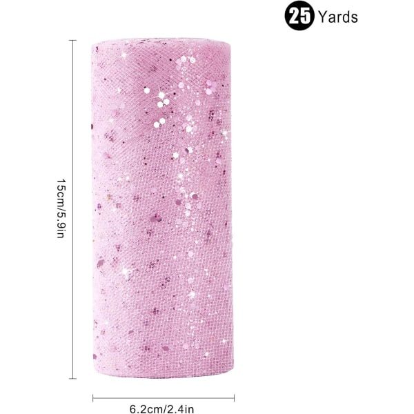 Tyll Tyg Band Rulle Mjuk Glitter Mesh Bandspole med paljetter 6 Tum 25 Yards for DIY Tutu Kjole Rosett Bryllupsdekorasjon Bordsløper Rosa