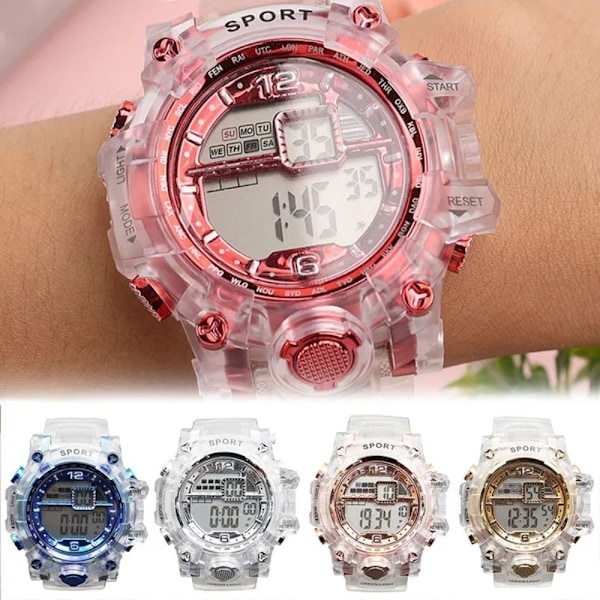 Multifunktionell klocka Stor urtavla Armbandsur Digital Elektronisk klocka rose gold