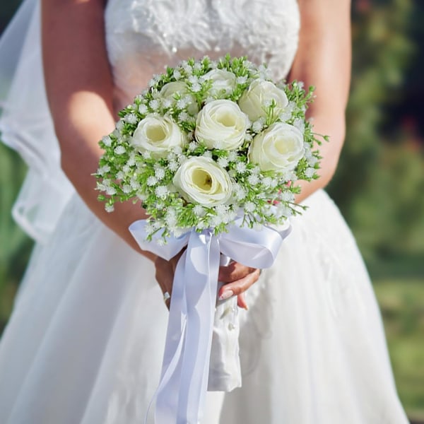 11.02 TOMMER Kunstig Rosebukett, Kunstig Silke Gypsophila til Bryllup og Hjemmedekor (Blå Rose) blue rose