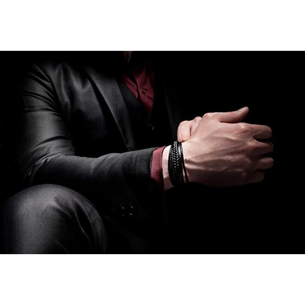 Ægte læderarmbånd til mænd [Flet] i sort og brun, 23 cm sort 23 CM