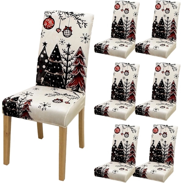 4/6-Pack Christmas Chair Covers, 17.7 IN Stretch Slipcovers for Dining Chairs, Xmas Tree Decoration