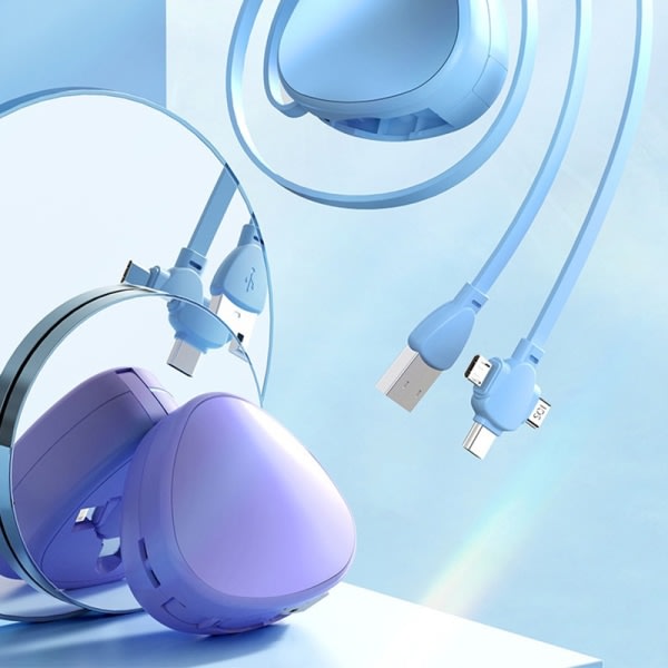 3 i 1 120W 6A hurtiglading kabel Inntrekkbar Mirco USB Type-C Blå