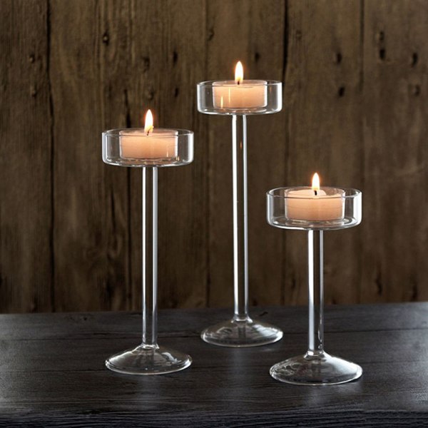 1. Glas Lysestake Sett Tealight Lysestake Hjem Bryllup Transparent 15cm Transparent 15cm