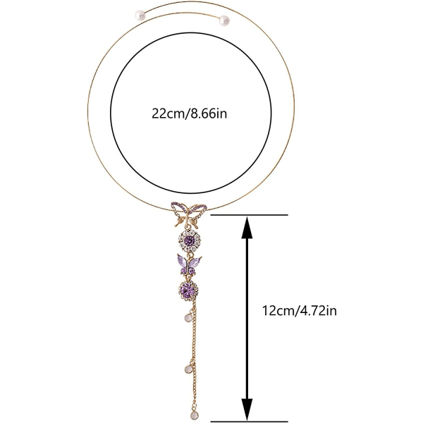 Fjerkrave Halskæde Krystalperle Vedhæng Til Kvinder Piger Strass Kvast Diamant Åben Juvel, Charme Jubilæumsfødselsdag Gave Til Hendes, (Lilla