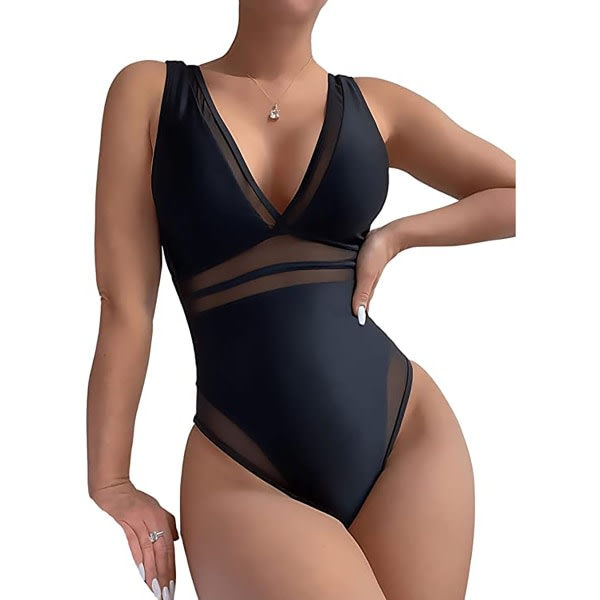 CDQ Dame V-Hals Mesh Badedrakt Svart MCDQ