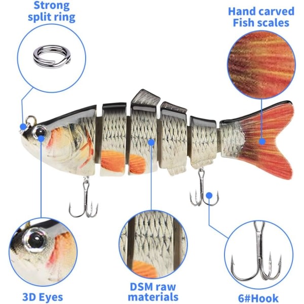 Fiskedrag til basøring 97 mm multi simbeten Langsomt synkende bioniske simbasbeten Naturtro fiskebeten, 3-pak (pakke med 3-C)