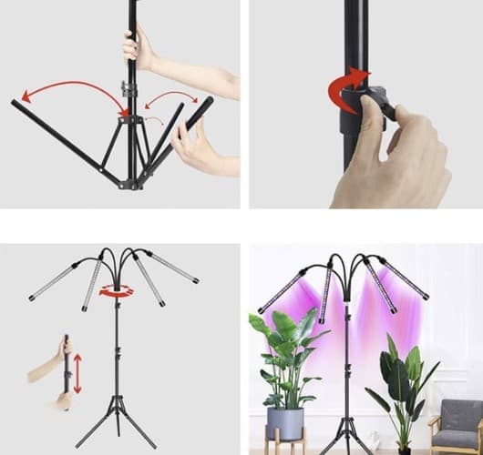 Vækstlampe med stativ / Vækstbelysning - 4 LED-paneler 1600