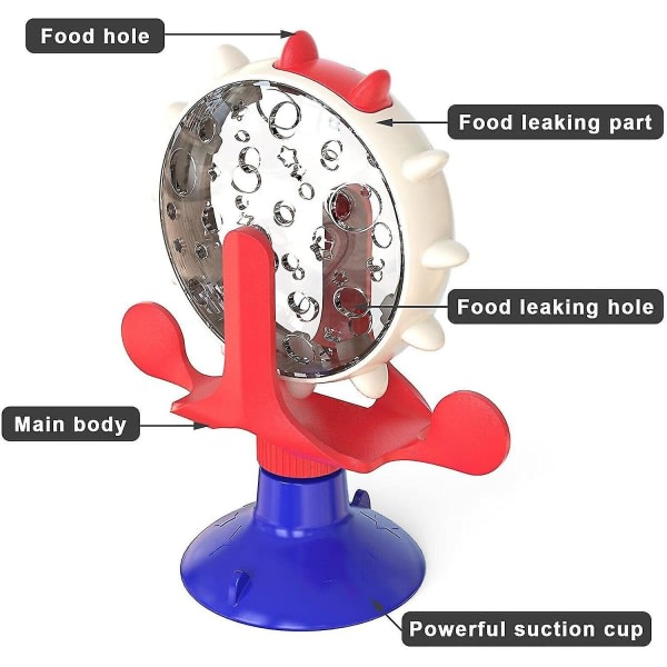 Läckagefoder Hundleksaker Interaktiv Väderkvarn Snurrande Leksak för Små Hundar Roterande Skivspelare Slow Feeder Husdjursförsörjning Blå+Röd
