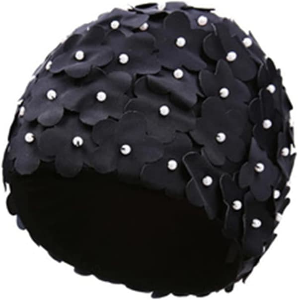 Blomstrete Badehette Dame Blomst Badehette Dame Mote Badehette Super Stretch Badehette Elastisk Dusjhette black