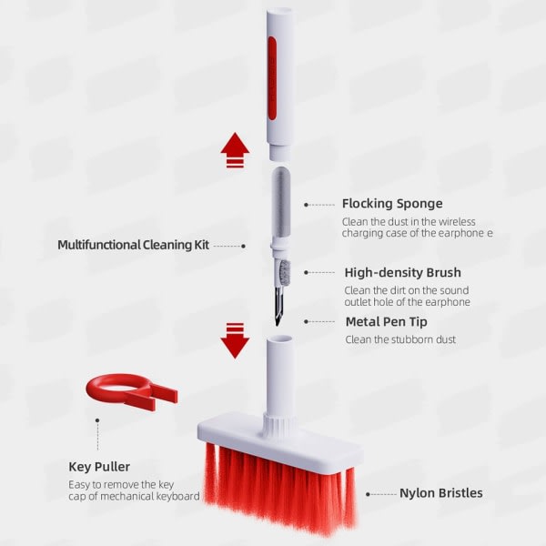 Tangentbordsrengöringsborste Hörlursrengöringspenna Röd