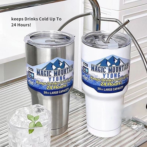 30 oz Rostfritt Stål Vattenflaska med Halm Termos Tumbler Co Vit one size
