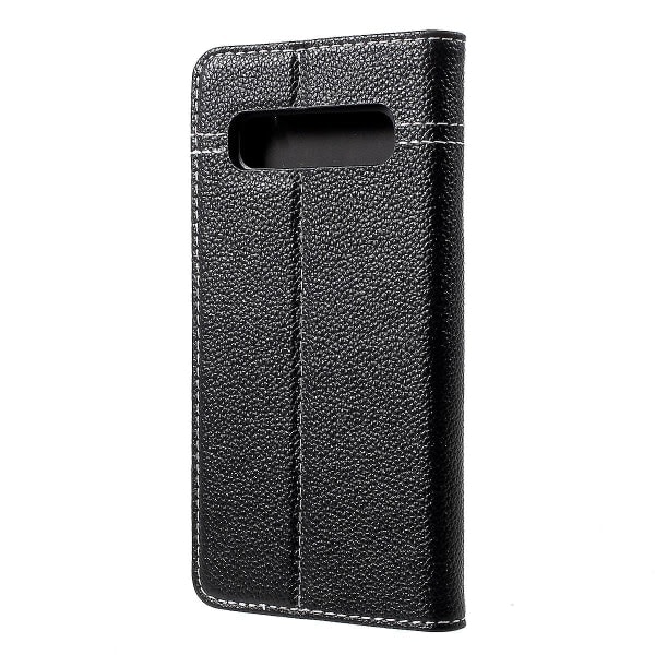 Gebei För Samsung Galaxy S10 Litchi Texturfodral i äkta läder med korthållare - Svart