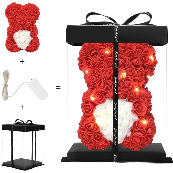 Mors dag Rose Bear Gifts, Rose Nalle Håndlavede Blomstbjørn Gaver til - Rose Nalle med Gave til Valentinsdag, Mors dag (Rød)