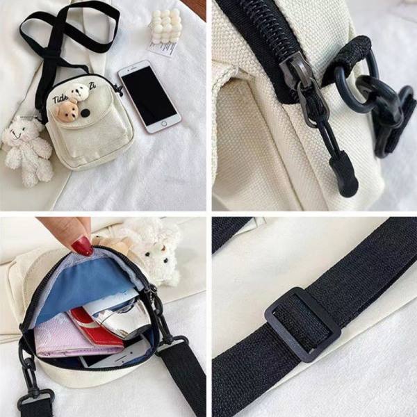 Ins Fashion Crossbody Canvas Bag e Bear Letter Student Small Bu vit