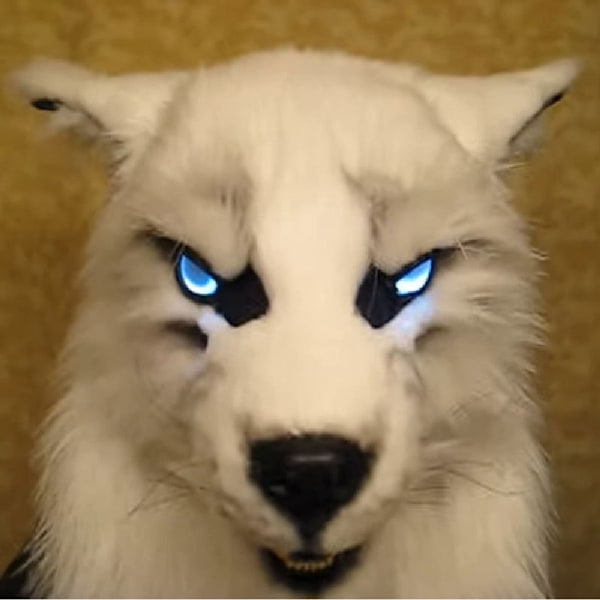 Halloween-skräck latex stoppad djurhuvudmask dansfest simulering cosplay White wolf glowing