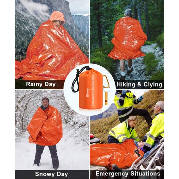 2-pakks nødt telt, bærbar nødsøvesekk Emerg Orange  2 pakk