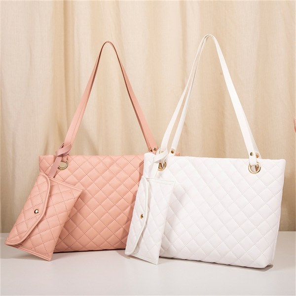 CDQ 2-delad/set Mode PU-läder Handväskor Dam Casual Tote Vit