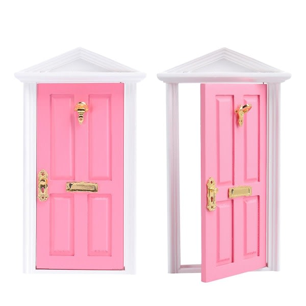 Minihuonekalut Miniatyyrit Mini puinen ovi käsintehty keijuovi keijunukke miniatyyri ovipuutarha (10,4 * 17,8 cm, vaaleanpunainen)