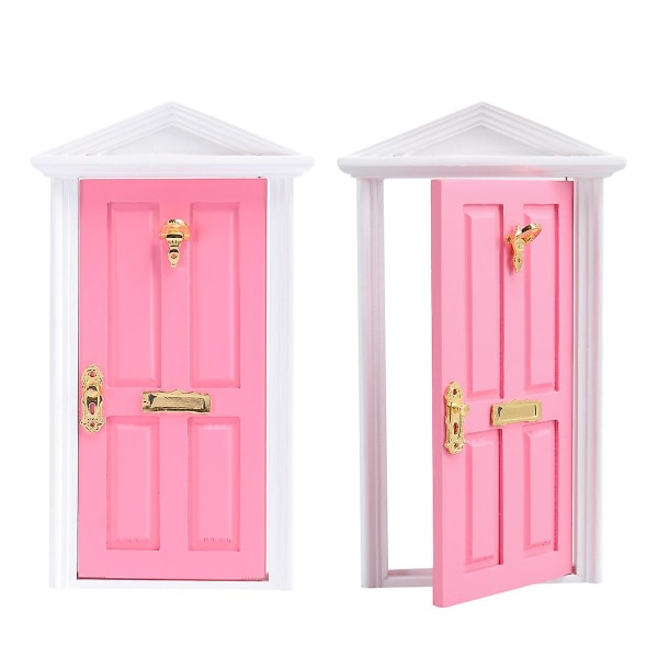 Minimøbler Miniatyrer Mini Trädør Handlaget Fe-dør Fe-dukke Miniatyr Dør Hage (10,4 * 17,8 cm, Rosa)