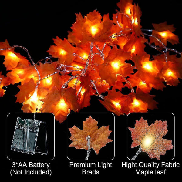 Vaahteravalot, 6 m 40 LED-vaahteranlehtivalosarja, vaahteranlehtivalosarja, syksyiset valosarjat, kiitospäivään, halloweeniin, jouluun, kodinsisustukseen, syyskoristeluun