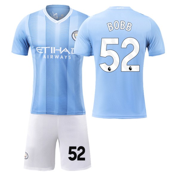 23-24 Manchester City hjemmefotballdrakt barn voksen trøye nummer 52 Oscar Bobb shirt and short #20