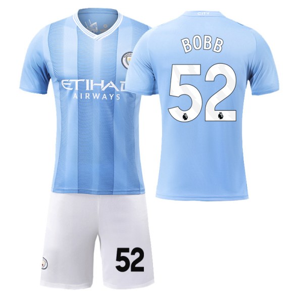 Manchester City Hemmafotbollströja Barn & Vuxen 23-24 Jersey Nummer 52 Oscar Bobb shirt and short #20